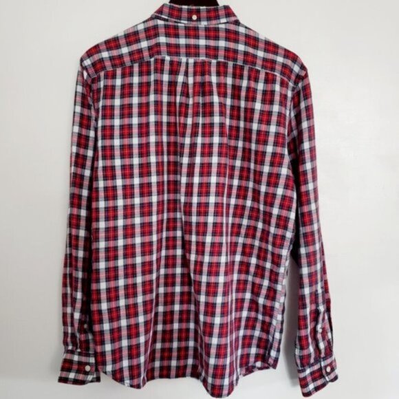 Old Navy Men's Large Red Plaid Slim Fit Button Front, Collar, Cuffs LS Shirt - Picture 4 of 9